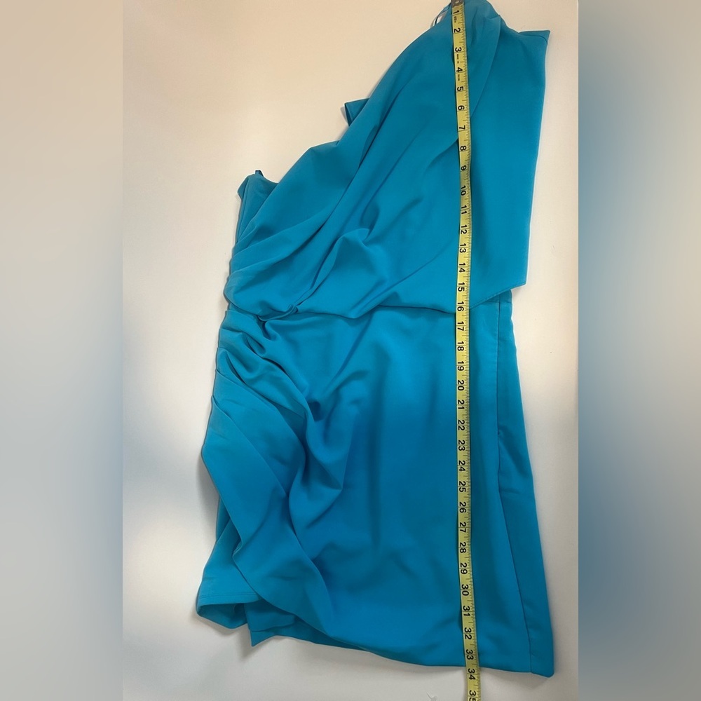 DO+BE Bright Blue One-Shoulder Draped Wrap Mini Cocktail Dress L Large - Picture 11 of 13